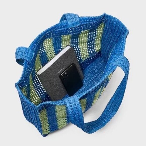 Universal Thread Crochet Woven Handbag Blue Green Tote Single Compartment - Picture 5 of 9